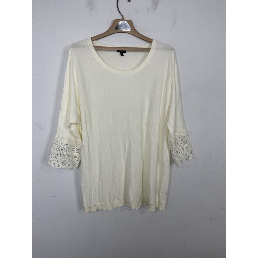 Talbots Womens Sweater 2X Ivory Coquette Feminine Minimal Lightweight Base Layer